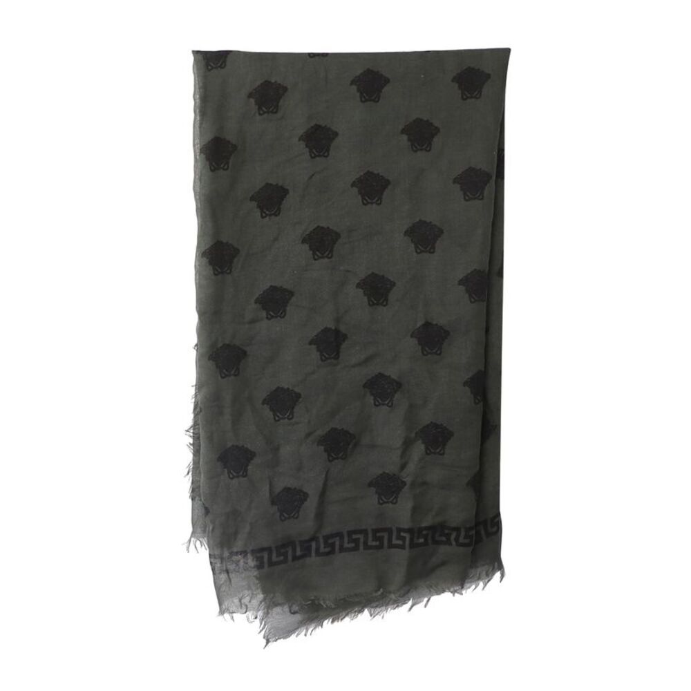 Versace Medusa Print Scarf in Grey & Dark Green Silk